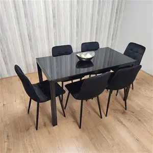 Black Kitchen Dining Table And 6 Black Tufted Velvet Chairs Set Of 6 Dining Room Furniture Fairmont Park