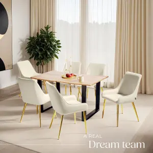 Dining Chair Avane - upholstered in velvet look, padded, ergonomic, high backrest - beige