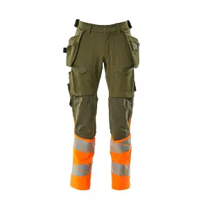 Mascot Accelerate Safe Trousers with Holster Pockets - Moss Green/Orange   (48.5) (Leg Length - Regular)