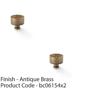 2 PACK - Round Hammered Door Knob - Antique Brass 35mm Diameter Cupboard Pull Handle