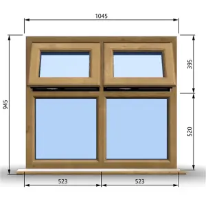 1045mm (W) x 945mm (H) Wooden Stormproof Window - 2 Top Opening Windows -Toughened Safety Glass