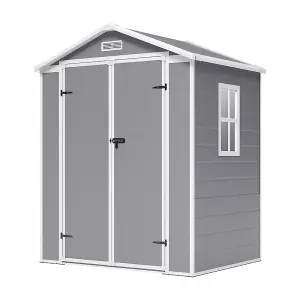 6x4 ft Apex Plastic Garden Storage Shed Double Door with Floor and Window,Grey