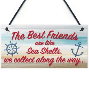 Red Ocean Sea Shell Friendship Nautical Seaside Theme Gift Hanging Plaque Best Friends Bathroom Bedroom Door Sign