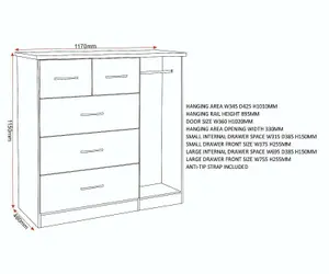 Nevada 1 Door 5 Drawer Low Wardrobe Grey Effect