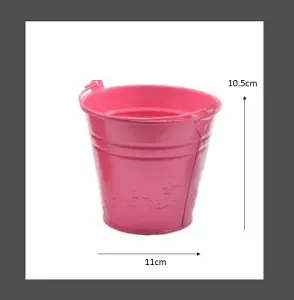 4 x Childs Metal Bucket Planter Zinc Flower Pot Tin Pen Pot Craft Pot Bright Pink