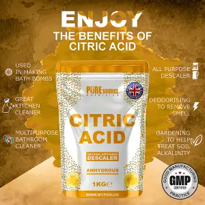 PSN Citric Acid Fine Granulated 1KG for Descaler, Multi-Surface & Multi-Purpose Cleaner, Limescale