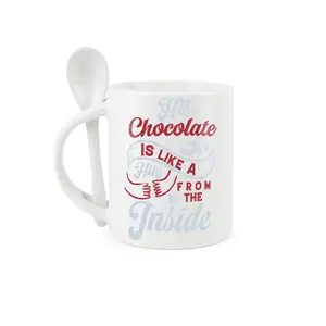 Purely Home Hot Chocolate Mug & Spoon - Hug from the Inside Winter Ceramic Cup Gift