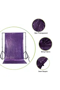 Neel Blue Shiny Fabric Sequin Backdrop Glitter Curtain, Purple - 4ft x 9ft