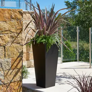 Primrose Black Flared Tapered Outdoor Planter Zinc Galvanised Pot 90cm x 40cm