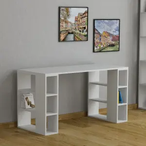 Decortie Colmar Modern Desk with Bookshelf Legs Home Office Working Table White 140cm