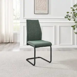 Furniturebox UK Lorenzo 2x Green Fabric Black Leg Dining Chair