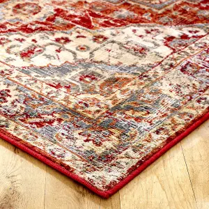 Persian Easy to Clean Floral Graphics Red Traditional Dining Room Rug-120cm X 170cm