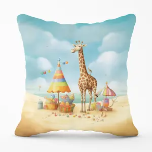 Giraffe On A Beach Holiday Outdoor Cushion 45cm x 45cm