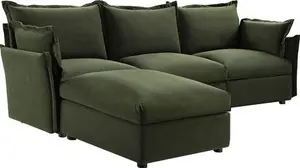 Byron Pillow Edge Moss Green Velvet Modular Sofa, 3-Seater Chaise - Daals - Sofas