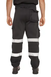 SSS Hi Viz Trouser High Visibility Mens Work Trouser Safety Fleece Worker Pants Reflective Fluorescent Joggers-Black-S