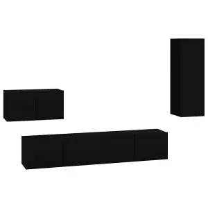 Berkfield 4 Piece TV Cabinet Set Black Engineered Wood