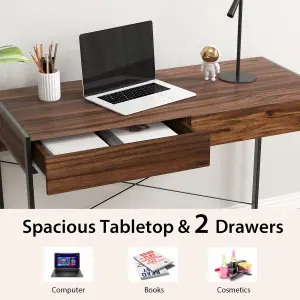 Costway Computer Desk Wooden PC Laptop Table Writing Workstation with 2 Drawers