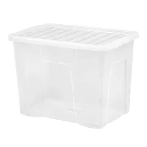 2 x Large 80 Litres Crystal Clear 60 x 40 x 42cm Transparent See Through Boxes With Lids