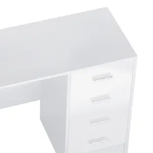 HOMCOM Computer Writing Desk with 4 Drawers, High Gloss Home Office Workstation