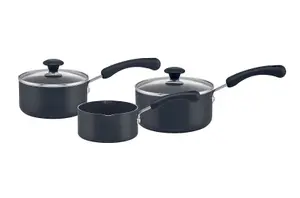 Prestige Super Tough Easy Clean Black Round Aluminium Non-Induction Durable Saucepan Set Pack of 3