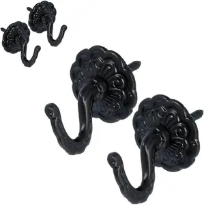 Black Curtain Tie Back Hooks Modern & Classic Designs Screw In Tassel Hold Rosette Hook U Shaped Curtain Tie Hooks Ball End x 4