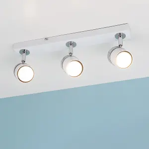 ValueLights Rosie Modern 3 Way Adjustable Heads White and Chrome Straight Bar Ceiling Spotlight Fitting