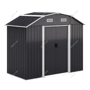 Charcoal Black Garden Metal Storage Tool Shed with Lockable and Curved Reinforced Roof Design