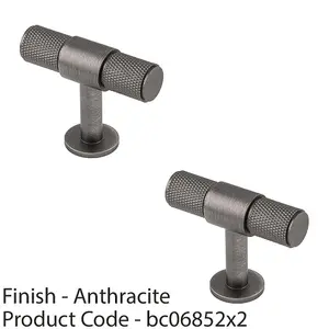 2 PACK - Knurled Cupboard T Shape Pull Handle 50 x 13mm Anthracite Grey Cabinet Handle