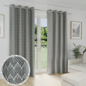 Enhanced Living Aspen Grey Chevron Pattern 46 x 54" (117x137cm) Pair of Eyelet Thermal Noise Reducing Room Darkening Curtains