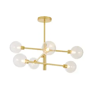 Litecraft Supa Brass 6 Arm Stick Semi-Flush Ceiling Light