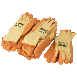 Draper Heavy Duty Latex Coated Work Gloves, Extra Large, Orange (Pack of 10) 82751