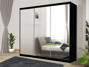 Stylish Bedroom Sliding Wardrobe - Storage Space & Sleek Design comes in Width 100cm/120cm/150cm/180cm/203cm/250cm (Black, 250cm)