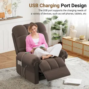 Electric Recline Sofa Chair for Adults with USB Port,Comfy Teddy Fleece Adjustable, Brown