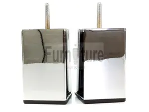 4 Replacment Chrome Metal Legs 100mm High Silver Square Block Feet M8 Couch Chairs Sofa Footstool Bed