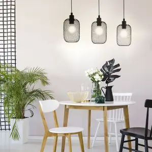 Hanging Ceiling Pendant Light Black Mesh 3x 60W E27 Kitchen Island Lamp