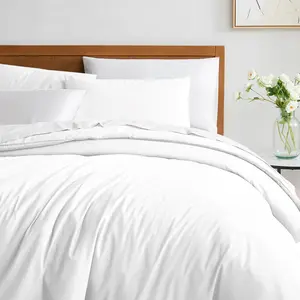 Microfibre 200 TC Plain Reversible Plain Weave Modern & Contemporary Duvet Cover Set White / Single - 1 Standard Pillowcase