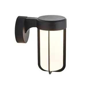 Matt Black Outdoor Wall Light & Frosted Glass Shade IP44 Rated 8W LED Module