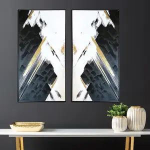 Black & White Abstract Wall Art for Bedroom & Living Room, Wall Mounted Canvas Painting (Set of 2) 142cm H x 72cm W 