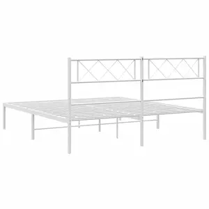 Berkfield Metal Bed Frame with Headboard White 140x190 cm