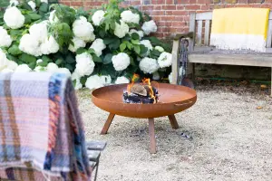 Primrose Corten Steel Fire Bowl With Round Legs 80cm Round