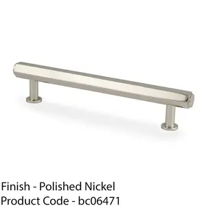 Industrial Hex T Bar Pull Handle - Polished Nickel 128mm Centres Kitchen Cabinet