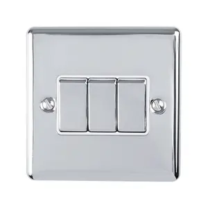 5 PACK 3 Gang Triple Metal Light Switch POLISHED CHROME 2 Way 10A White Trim