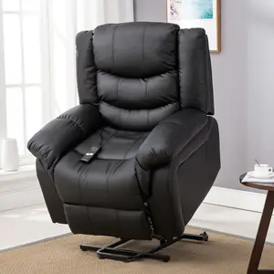 Seattle Electric Single Motor Rise Recliner Armchair Sofa Home Lounge Bonded Leather Chair (Black)