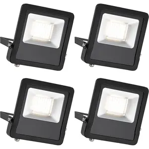 4 PACK Outdoor IP65 LED Floodlight - 50W Cool White LED - Angled Wall Bracket