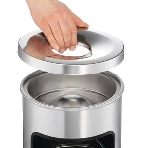 Durable Round Metal Waste Bin with Fire Extinguishing Ashtray - 17L - Silver