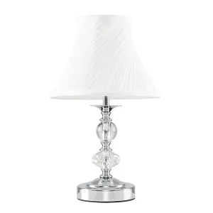 ValueLights Jaigier Pair of Chrome and Glass Touch Table Lamps with Pleated White Shades and LED Candle Bulbs In Warm White