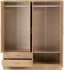 Nevada 4 Door 2 Drawer Mirrored Wardrobe in Sonoma Oak Effect Finish