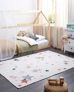 Cotton Kids Rug Stars Pattern 140 x 200 cm White ALPOUD