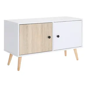 2 Doors TV Stand Two-Tone Design With Raised Wooden Legs