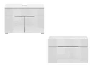 800 Vanity Sink Unit Countertop Wall Floor Bathroom Cabinet White Gloss Spice